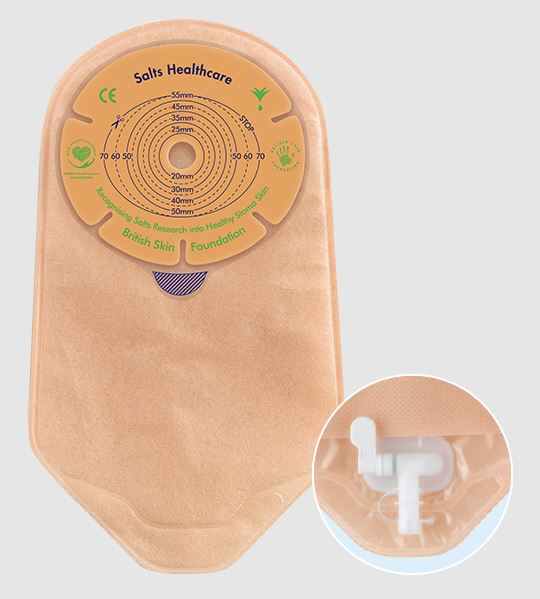 Salts Confidence Natural ADVANCE 1-Piece UROSTOMY pouch with Flexifit and Aloe - 10 units per Box, 32MM (1 1/4"), STANDARD, BEIGE WITH TRANSPARENT OVERLAP