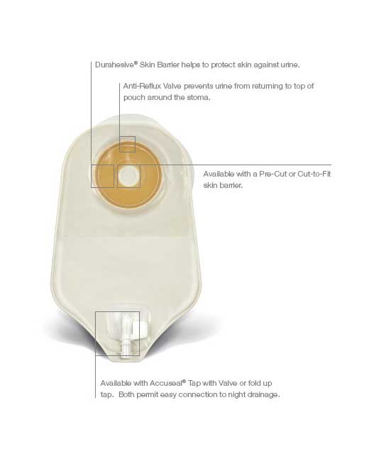 Convatec ActiveLife 1-Piece Urostomy Pouch qith Accuseal Tap Durahesive Barrier - 10 per box, 38MM (1½"), TRANSPARENT - WITH TAPE
