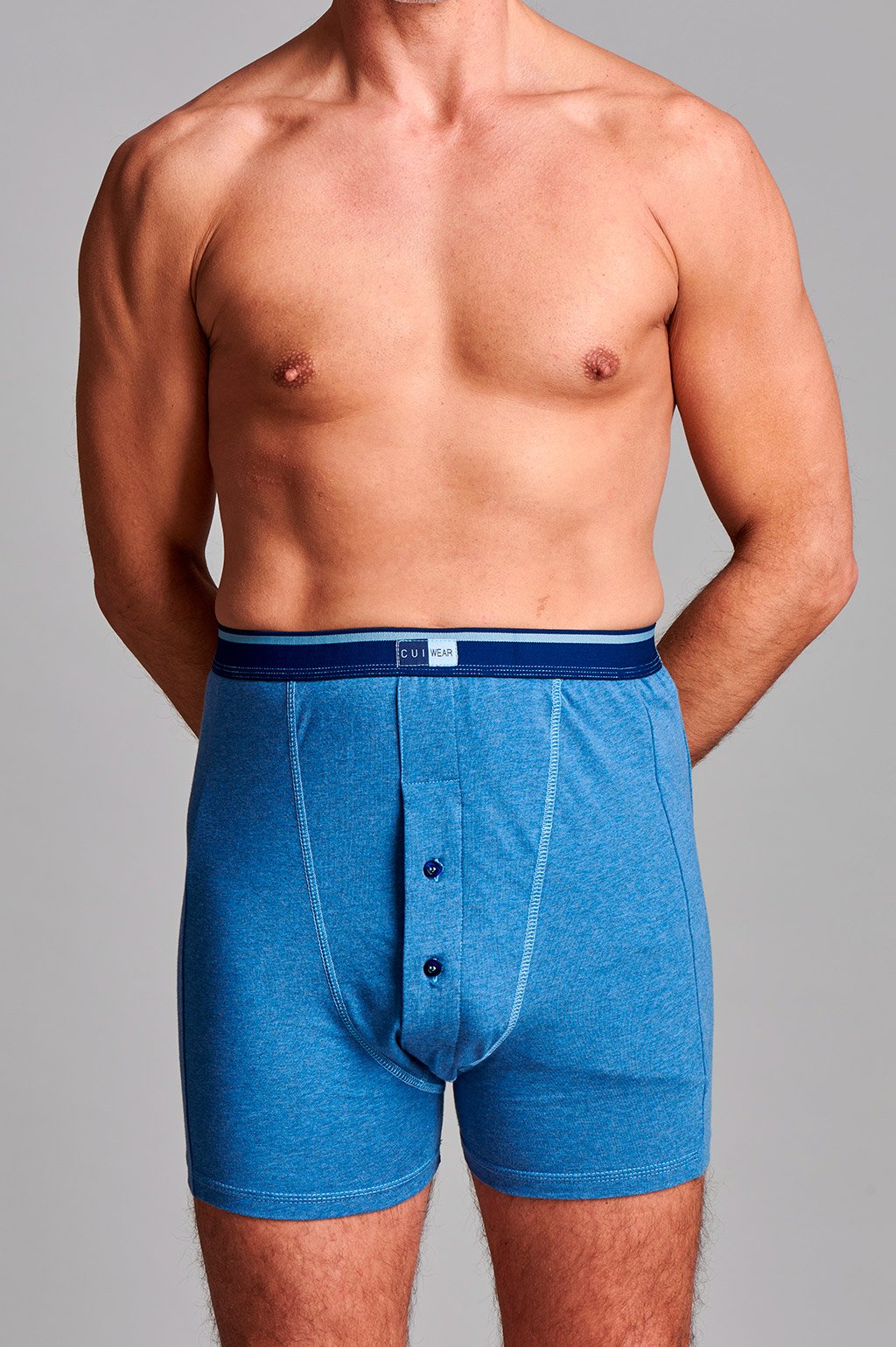 CUI Mens Ostomy High Waist Cotton Fitted Trunk - 1 each, SMALL, DENIM - TWIN