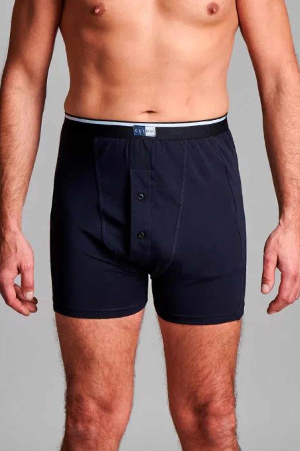 CUI Mens Ostomy High Waist Cotton Fitted Trunk - 1 each, LARGE, NAVY - TWIN
