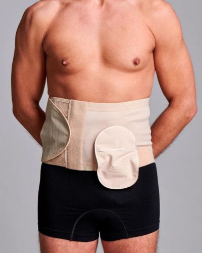 CUI Unisex Adjustable Hole Anti Roll Ostomy Hernia Support Belt - 16cm/6inch - 1 each, SMALL, LEFT - BEIGE - WITH POUCH OPENING