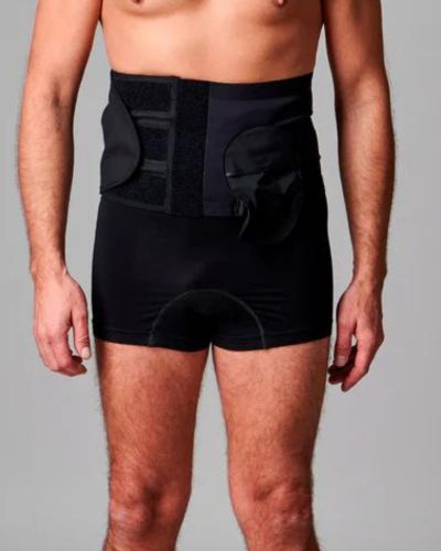 CUI Unisex Adjustable Hole Anti Roll Ostomy Hernia Support Belt - 16cm/6inch - 1 each, SMALL, LEFT - BLACK - WITH POUCH OPENING