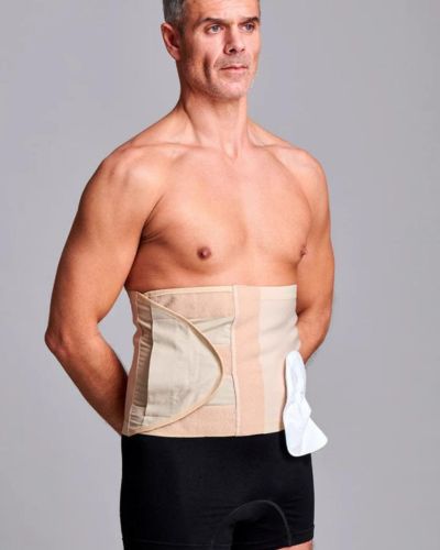 CUI Unisex Adjustable Hole Anti Roll Ostomy Hernia Support Belt - 26cm/10inch - 1 each, XLARGE, LEFT - BEIGE - WITH POUCH OPENING