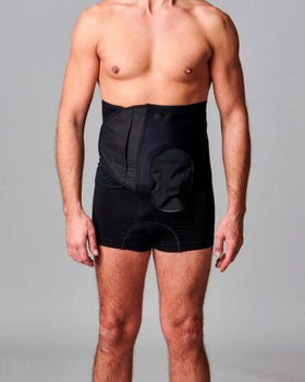 CUI Unisex Adjustable Hole Anti Roll Ostomy Hernia Support Belt - 26cm/10inch - 1 each, LARGE, LEFT - BLACK - WITH POUCH OPENING