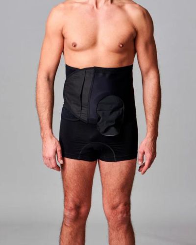 CUI Unisex Adjustable Hole Anti Roll Ostomy Hernia Support Belt - 26cm/10inch - 1 each, XLARGE, LEFT - BLACK - WITH POUCH OPENING