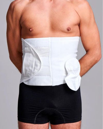 CUI Unisex Adjustable Hole Anti Roll Ostomy Hernia Support Belt - 26cm/10inch - 1 each, XXLARGE, LEFT - WHITE - WITH POUCH OPENING