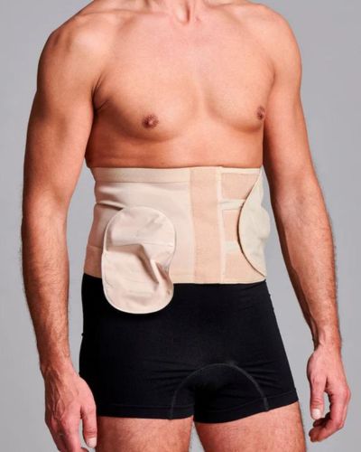 CUI Unisex Adjustable Hole Anti Roll Ostomy Hernia Support Belt - 16cm/6inch - 1 each, SMALL, RIGHT - BEIGE - WITH POUCH OPENING