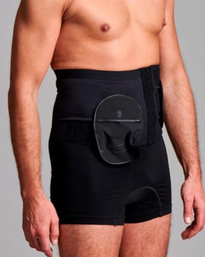 CUI Unisex Adjustable Hole Anti Roll Ostomy Hernia Support Belt - 16cm/6inch - 1 each, SMALL, RIGHT - BLACK - WITH POUCH OPENING