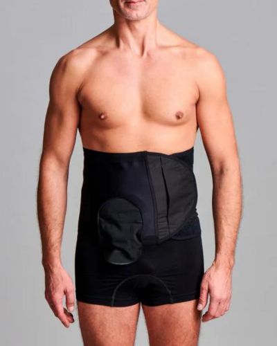 CUI Unisex Adjustable Hole Anti Roll Ostomy Hernia Support Belt - 26cm/10inch - 1 each, LARGE, RIGHT - BLACK - WITH POUCH OPENING
