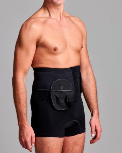 CUI Unisex Adjustable Hole Anti Roll Ostomy Hernia Support Belt - 26cm/10inch - 1 each, LARGE, RIGHT - BLACK - WITH POUCH OPENING