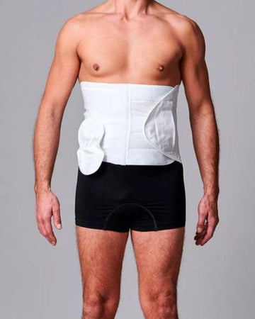 CUI Unisex Adjustable Hole Anti Roll Ostomy Hernia Support Belt - 26cm/10inch - 1 each, LARGE, RIGHT - WHITE - WITH POUCH OPENING
