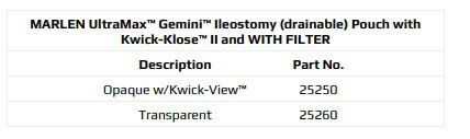 Marlen UltraMax Gemini 2-Piece Drainable Pouch with Kwick-Klose II Fastener - 10 per box, TRANSPARENT, NO FILTER