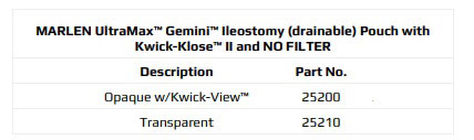 Marlen UltraMax Gemini 2-Piece Drainable Pouch with Kwick-Klose II Fastener - 10 per box, OPAQUE WITH KWICK-VIEW, WITH FILTER