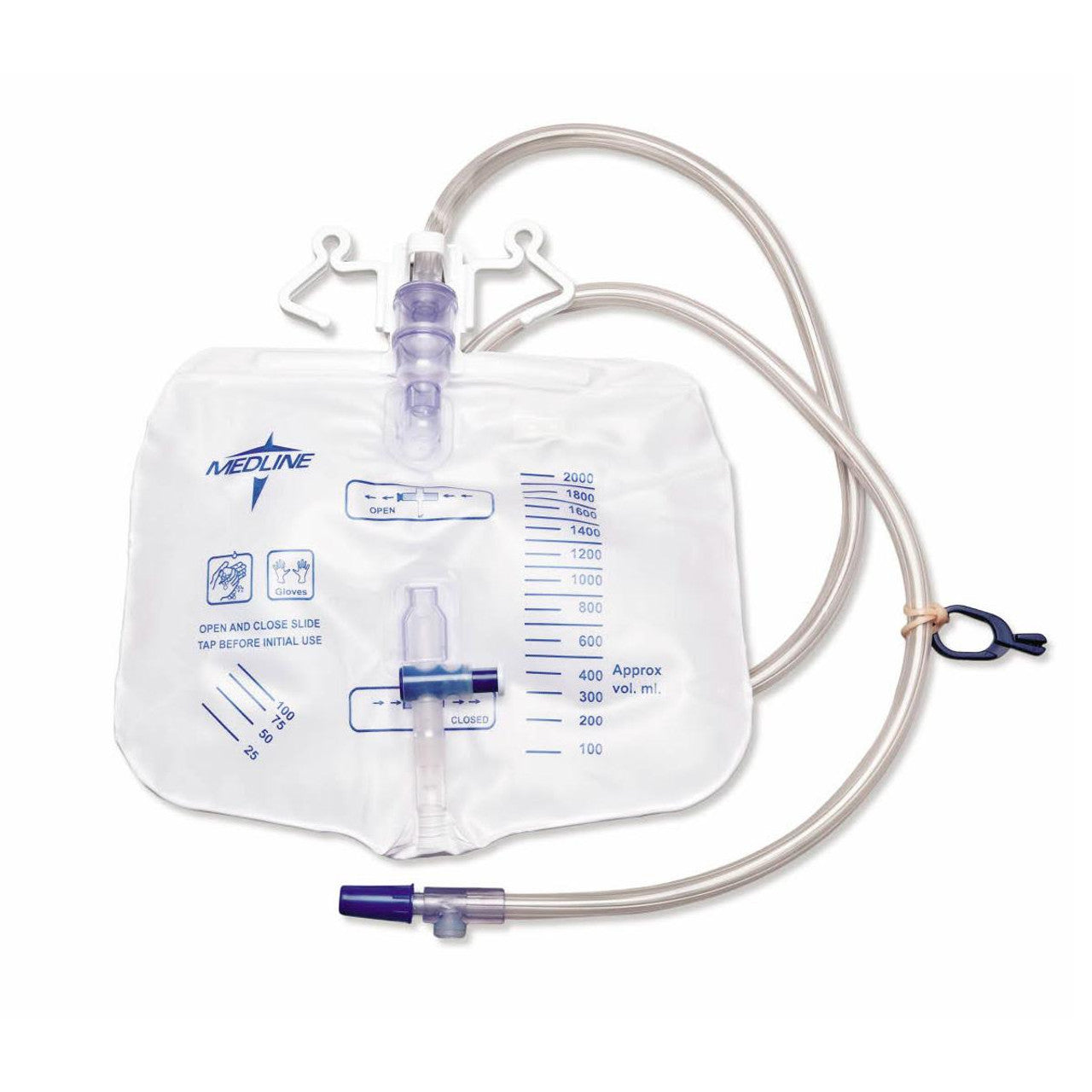 Medline Night Urinary Drainage Bag Anti-Reflux with Slide Tap 2000ml - 1 Each