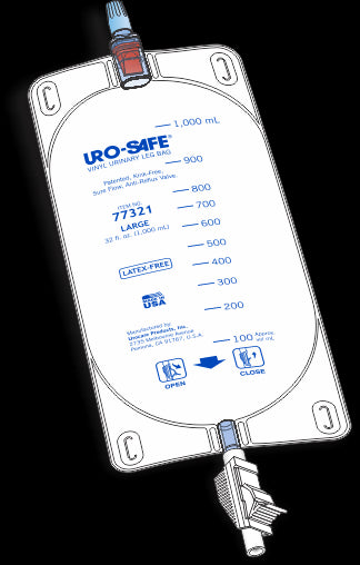 Urocare Uro-Safe Sac de jambe en vinyle avec pince abdominale et sangles Grand 1000 ml (32 oz) stérile - 1 de chaque